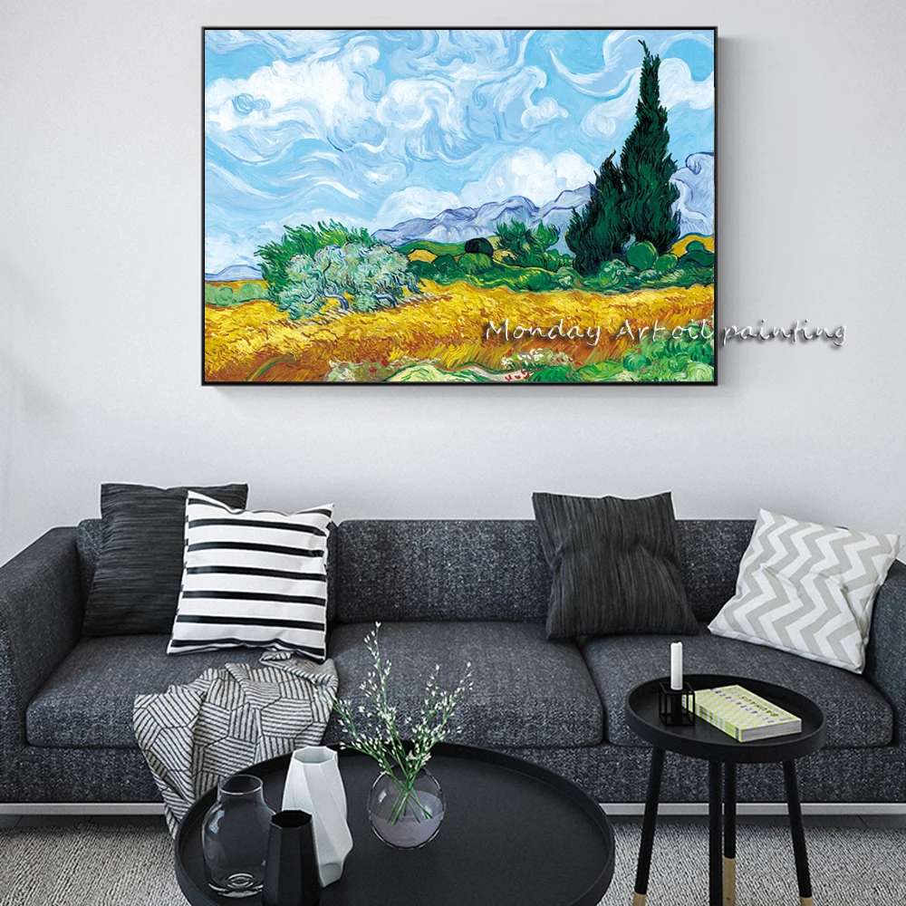 A Wheatfield-With-Cypresses-By-Van-Gogh-Painting-Replica-On-The-Wall-Impressionist-Landscape-Wall-Art-Canvas (2)副本