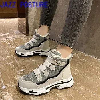 

Women's sneakers 2020 winter new high-top sneakers black high quality PU leather Velcro chunky sneakers fashion women's shoes a2