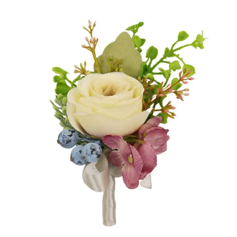 Для свадьбы, невесты, подружки невесты на запястье корсаж искусственные розы поддельные черники бутоньерка Pary Prom ручной ленты цветок костюм украшение