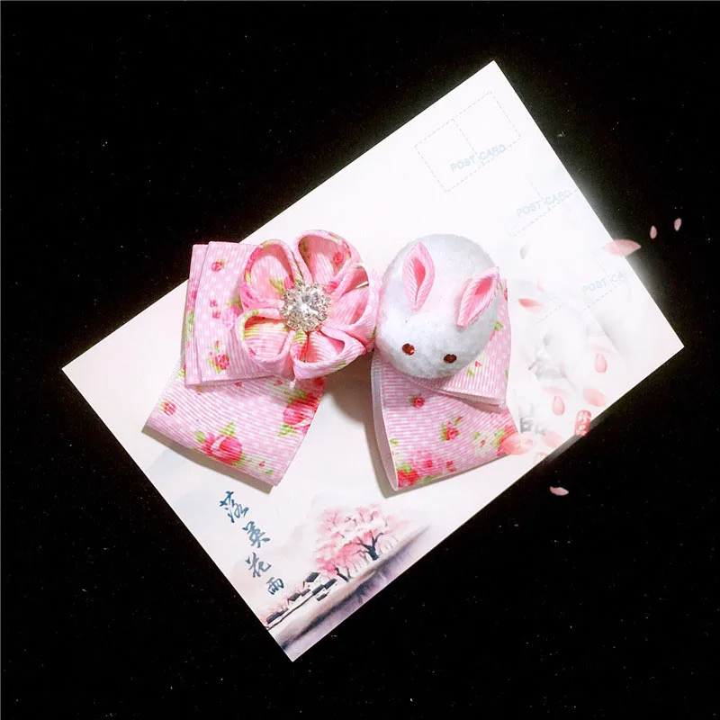 Pink Maru-tsuami Kanzashi цветок кролик галстук-бабочка заколка для волос традиционный японский стиль кимоно аксессуар HW047 - Color: Pink