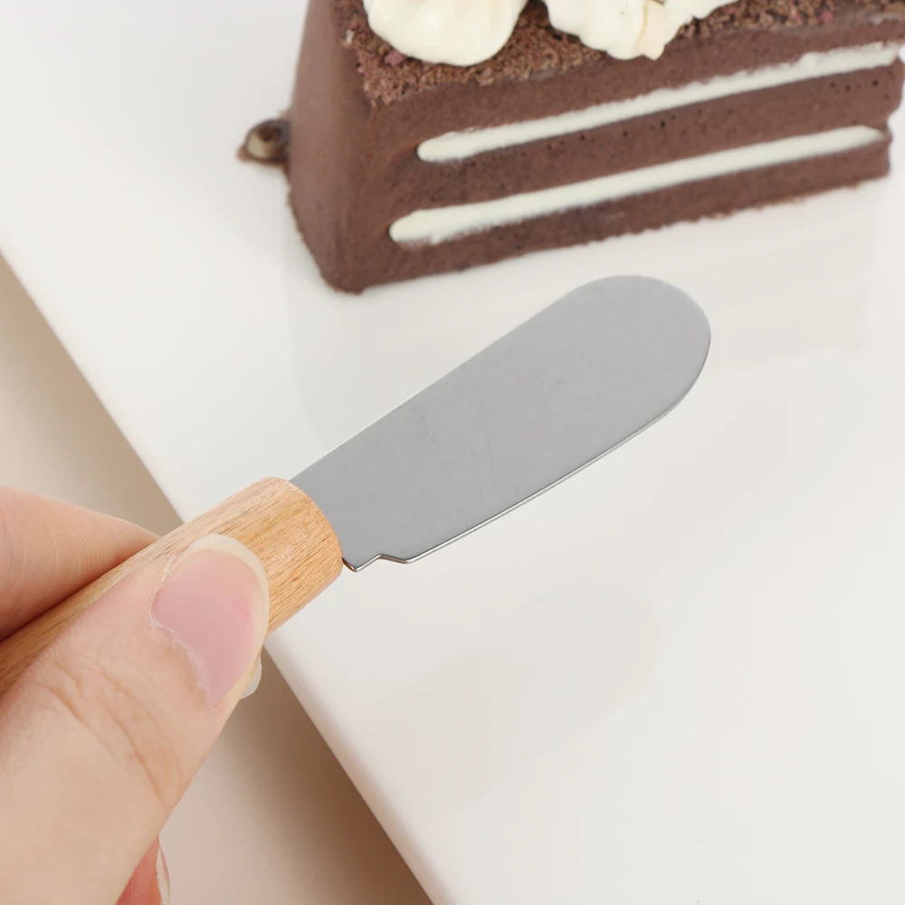 1/2PCS Mini Sandwich Home Butter Cheese Slicer Knife Stainless Steel Spatula Scraper Knives Kitchen Tools with Wooden Handle
