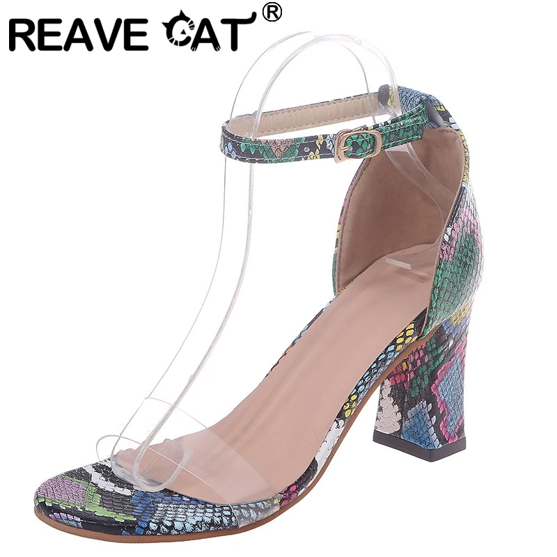 REAVE CAT/женские пикантные летние сандалии с открытым носком на квадратном каблуке