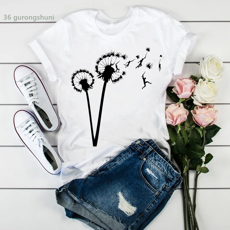 

=vogue new t-shirt women Dandelion People Flight print camiseta mujer t shirt summer female clothing kawaii t shirt femme tops