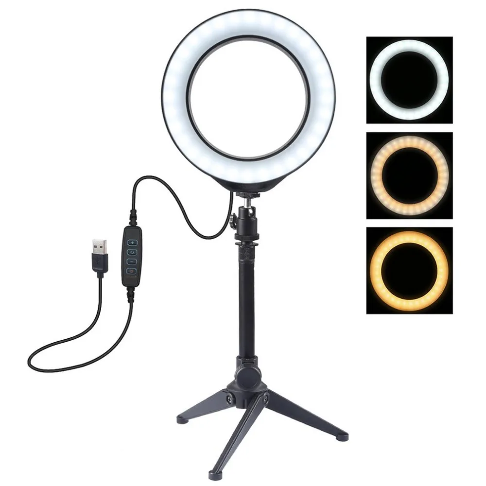 6.2 Inch Photo studio mini desktop table LED Ring Light Photography Dimmable Make-Up Ring lamp With Cold Shoe Tripod Ball Head