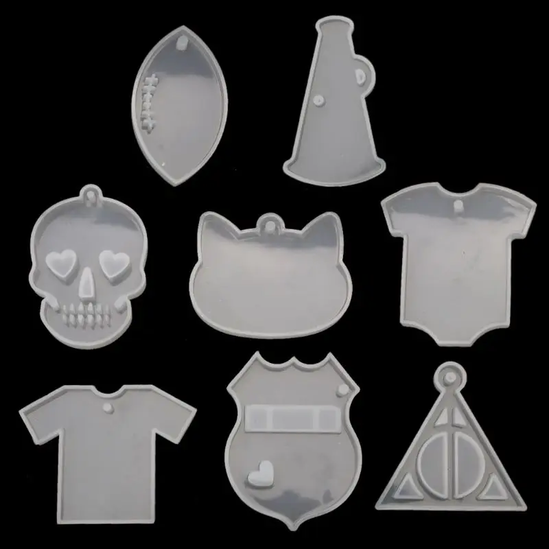

8Pcs Keychain Pendant Resin Molds Skull T-shirt Silicone Molds Jewelry Making