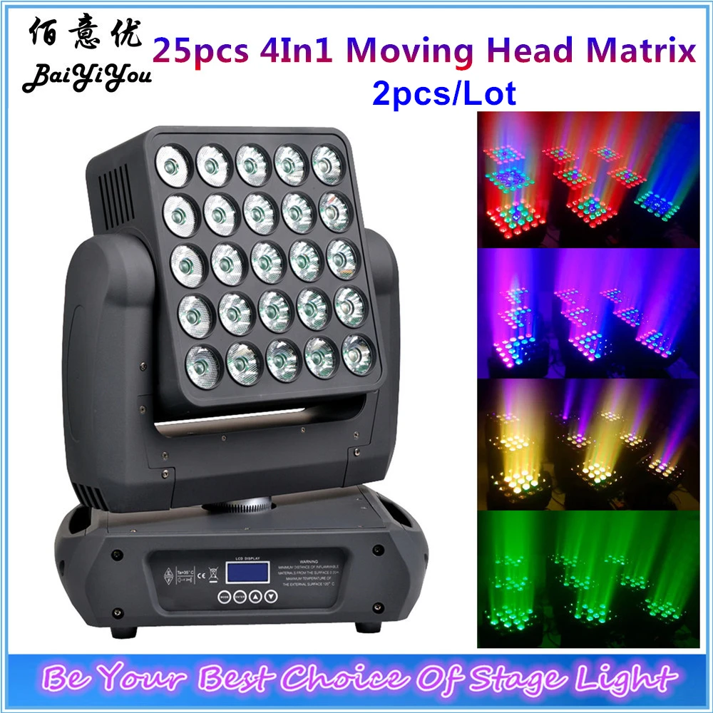 

2pcs/Lot DMX Moving Head Matrix Beam Light 25pcs Matrix LED 5X5 RGBW 4In1 Infinite Rotation Moving Head Stage Light