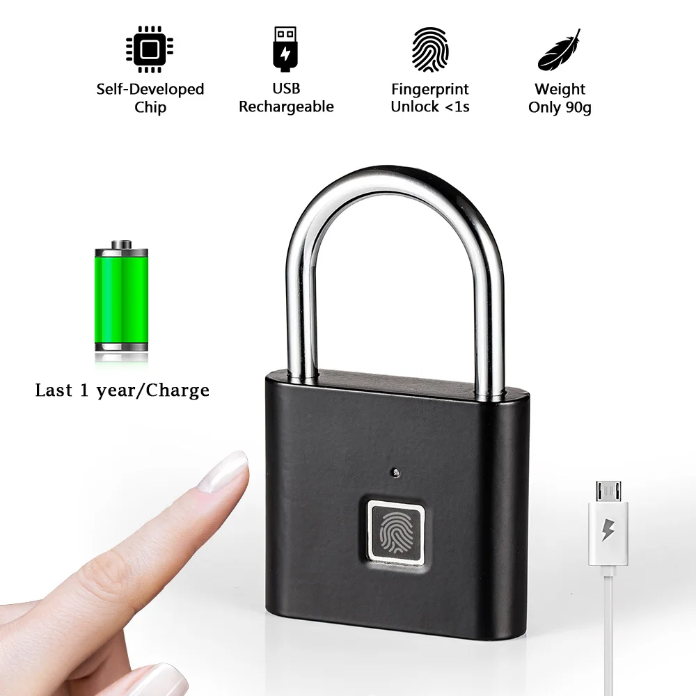 

Smart Keyless USB Rechargeable Door Lock Fingerprint Padlock Smart Golden Security Lock Fingerprint Padlock for Cabinet Box