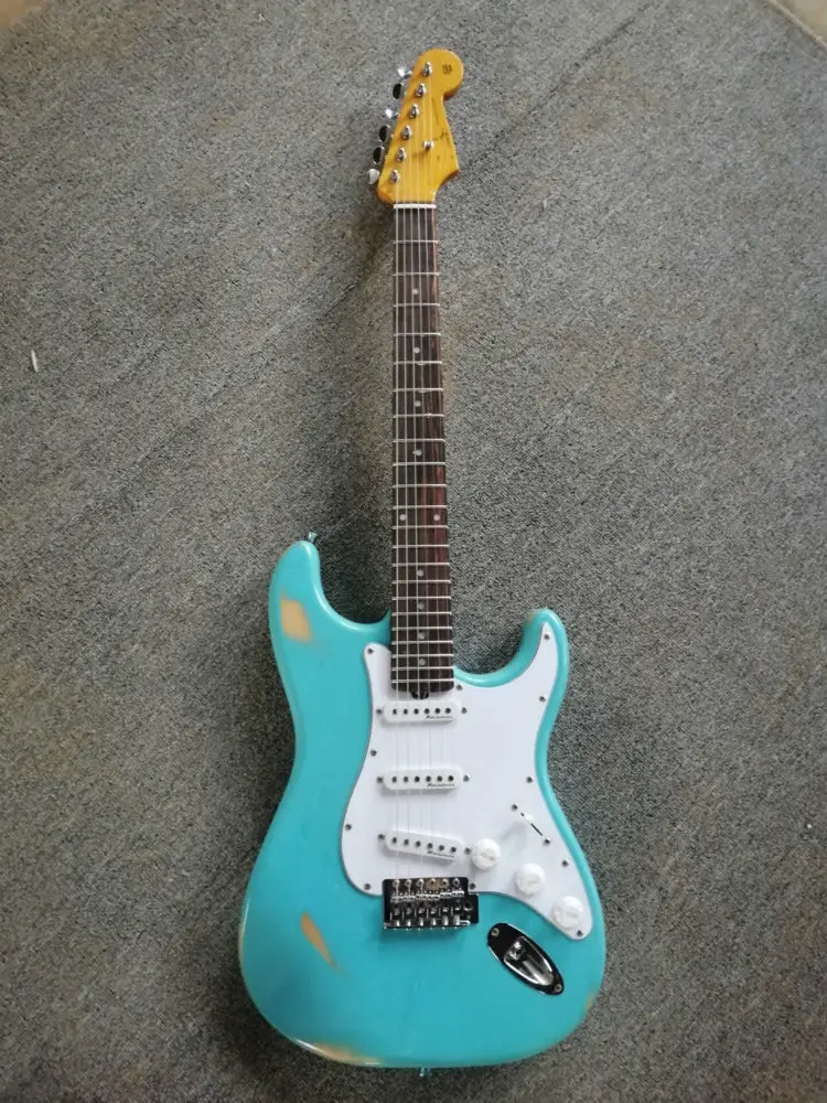 

Top quality FPST-1019 antique Do Old blue color solid body white pickguard rosewood fretboard electric guitar, Free shipping