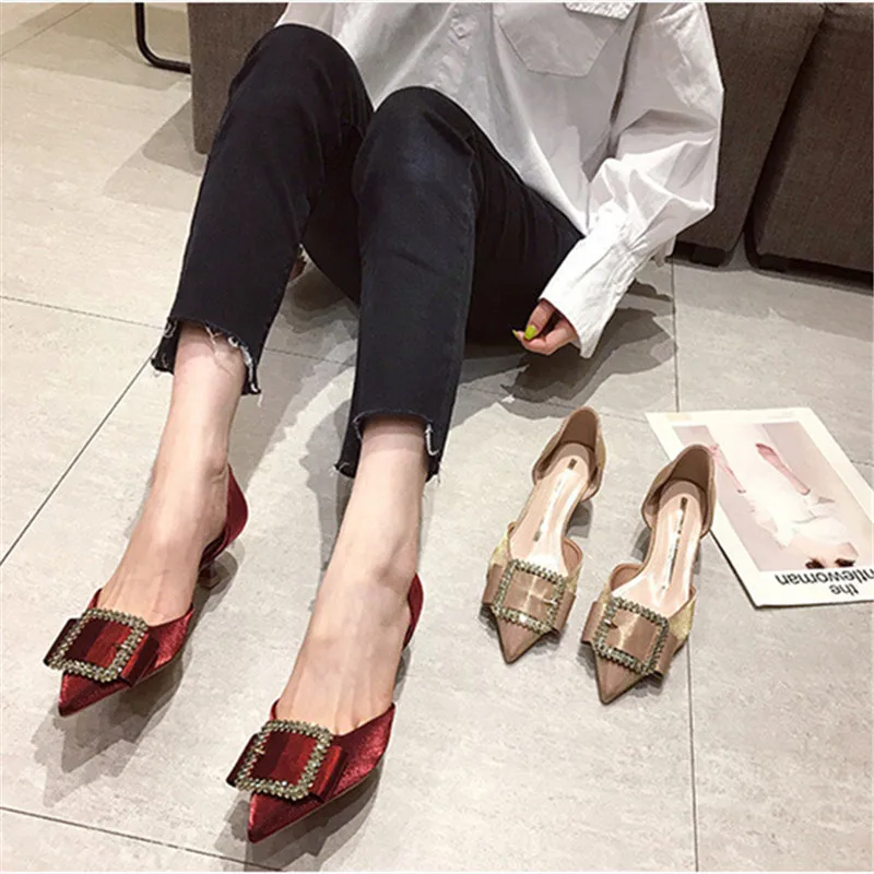 Женская обувь; коллекция года; элегантные пикантные Вечерние туфли на высоком каблуке в Корейском стиле; модные туфли на каблуке «рюмочка» со стразами