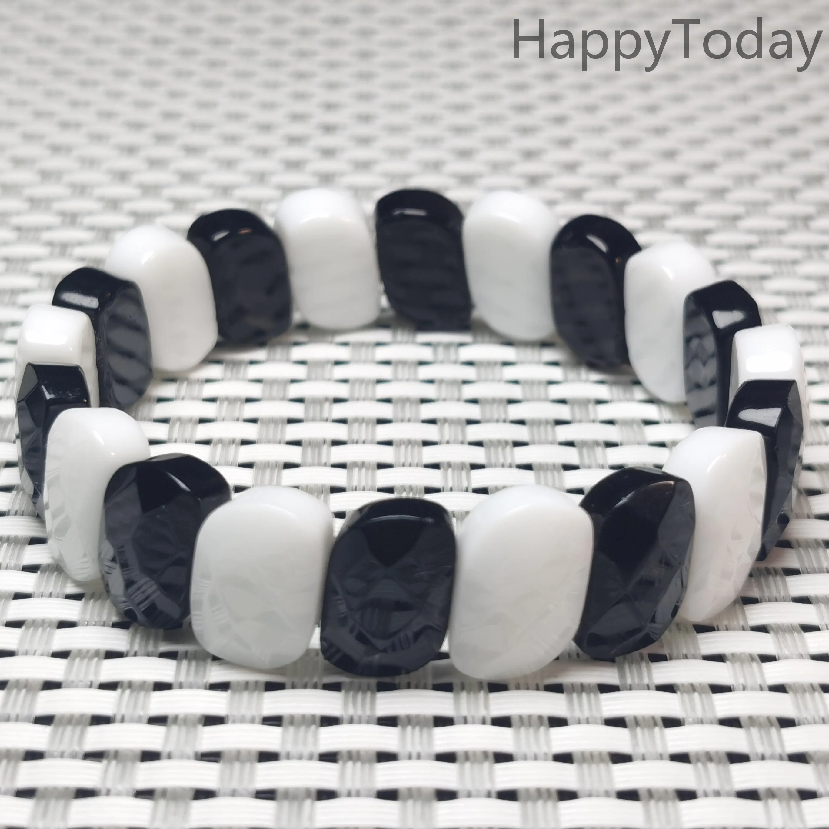

Natural Black and white jasper "S" shape Bracelets Geometry Long Beaded Stone Wrap Bracelet Elastic Bangle