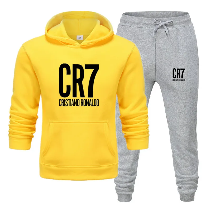 Yellow-QH CR7 мужские комплекты с принтом дропшиппинг толстовки+ брюки Harajuku оптом спортивные костюмы повседневные толстовки спортивный костюм спортивная одежда - Цвет: Yellow-QH