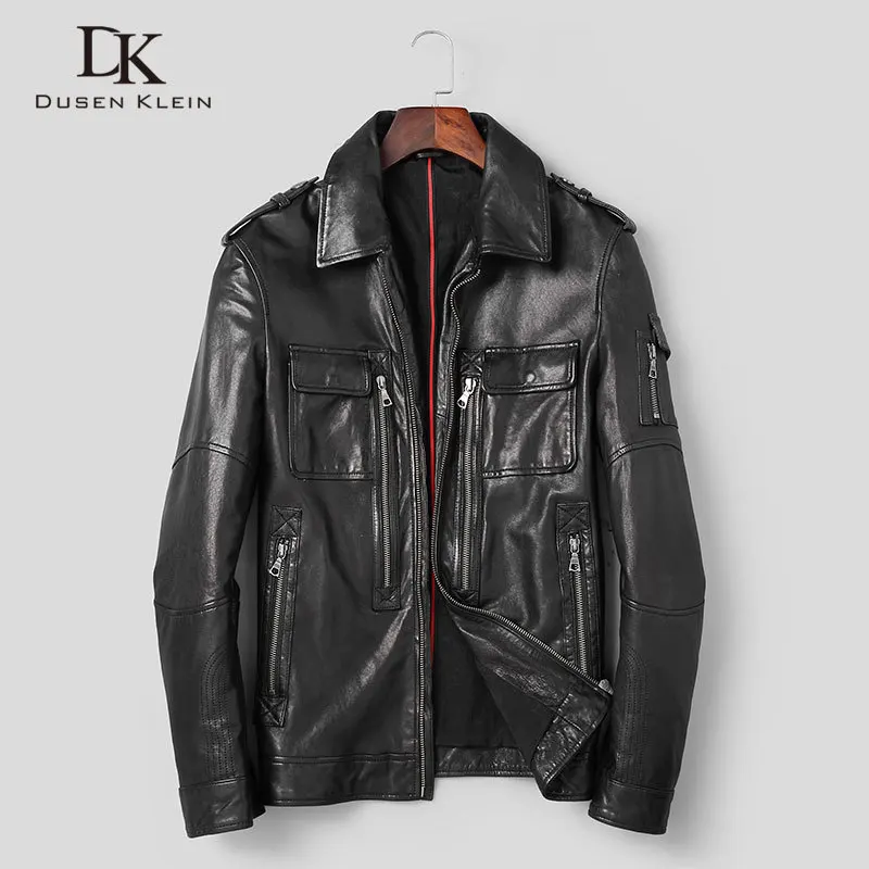 

Men Genuine Leather Jacket Real Sheepskin Jackets Casual Short Black Pockets 2020 Autumn New Jacket for Man Washed Leather s9020