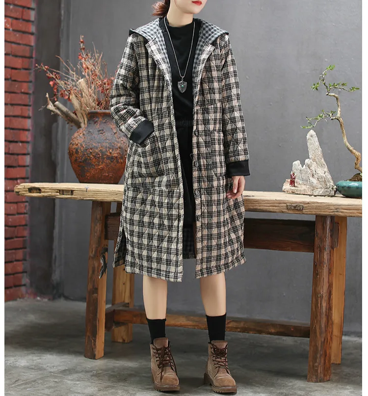 Max LuLu модные корейские женские панк уличная Женская клетчатая Длинная зимняя куртка негабаритная парка с капюшоном винтажные теплые стеганые пальто
