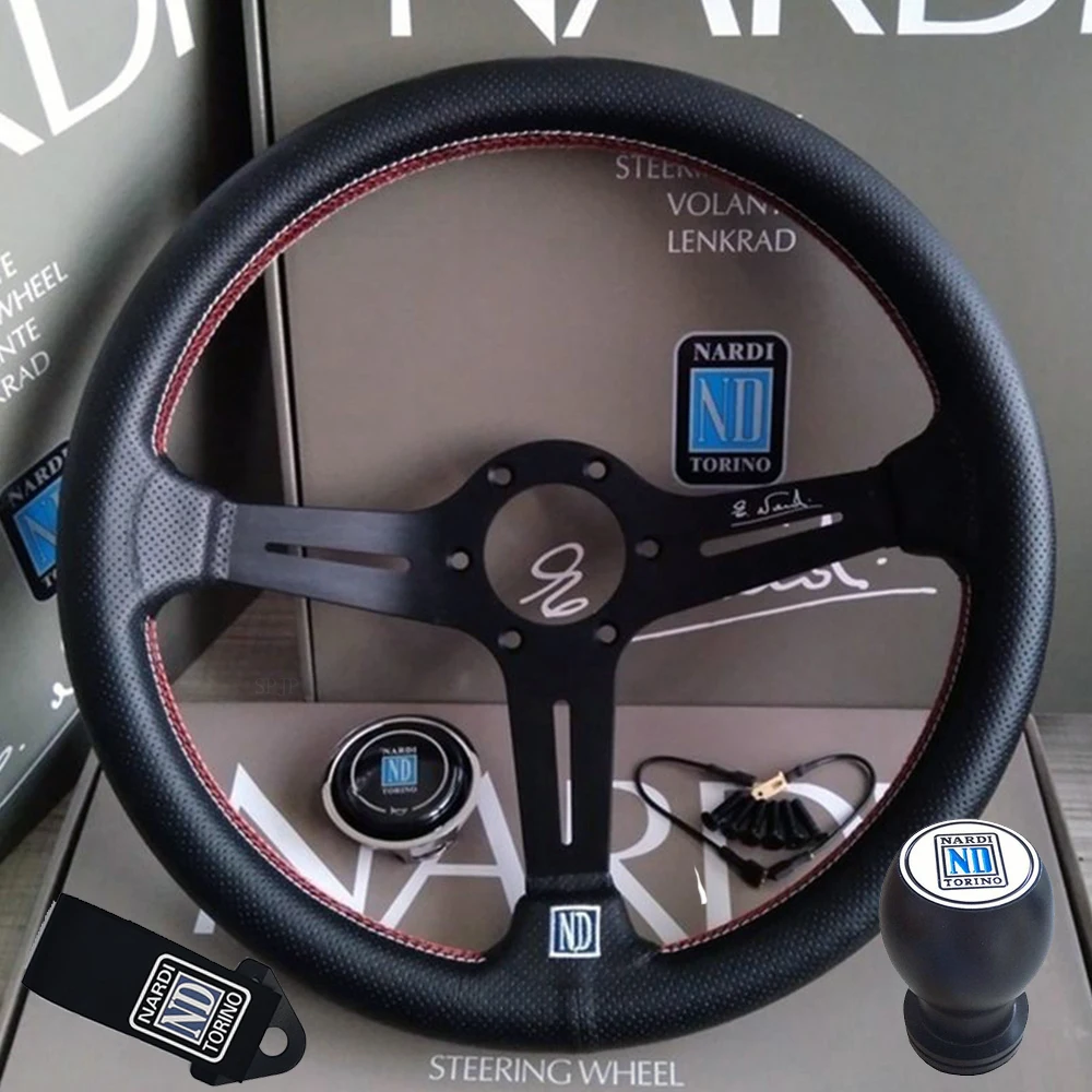 Universal 14 Inch 350mm ND Leather Auto Racing Steering Wheel Deep Corn Drifting Sport Steering Wheel