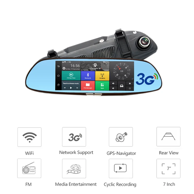 7 дюймов Камера заднего вида камера Android 5,0 Wifi Gps Full Hd 1080P видеорегистратор с двумя объективами регистратор заднего вида цифровые видеорегистраторы