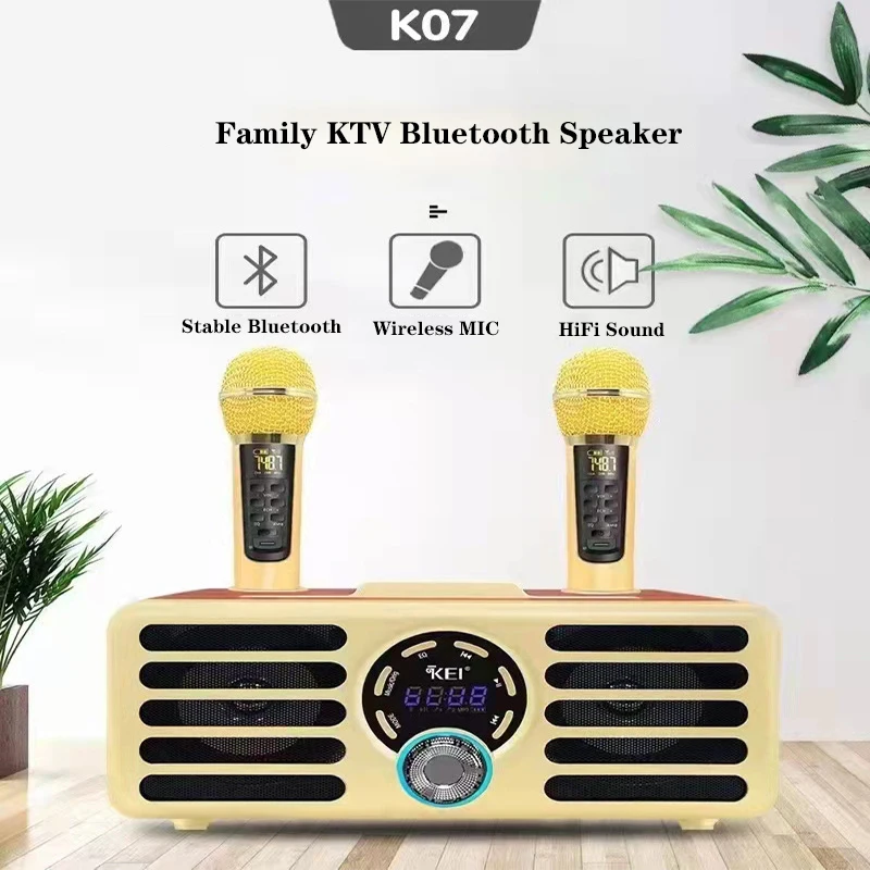 

SDRD K07 Karaoke Speaker 2*Cordless Bluetooth Microphone Portable HiFi Audio MIC Karaoke Home System With LED for Adults Kids