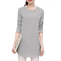 Women's O-Neck Long T-Shirts Casual Three Quarter Sleeve Spring Autumn Tops Solid Color Loose Tops - Image 3