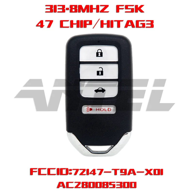 ANTEL Замена дистанционного ключа автомобиля 313,8 МГц для Honda City Civic- с NCF2952X HITAG 3 47 чип 72147-T9A-X01 - Количество кнопок: 4 Кнопки
