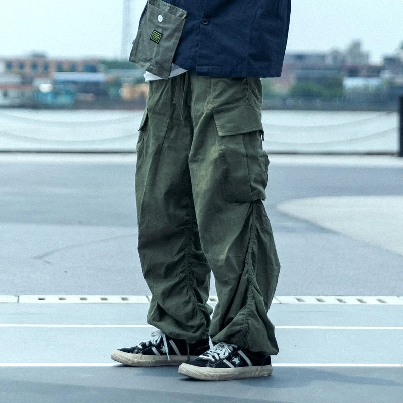 Wide Leg Pants Men Army Green Loose Hip Hop Baggy Pants