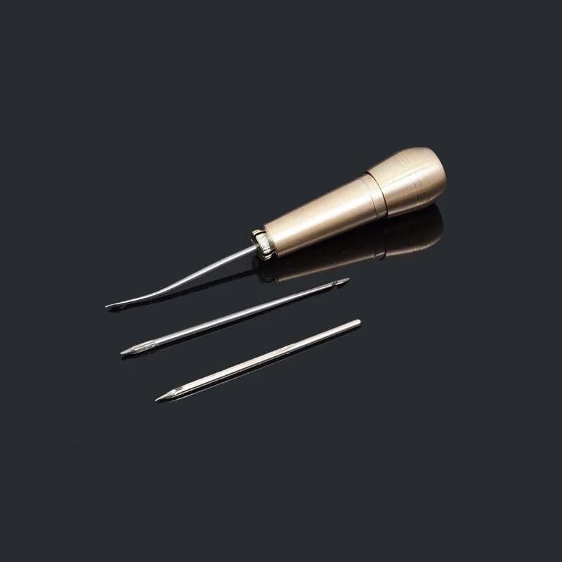 Copper handle awl Можно выбрать инструмент для шитья кожи, для штамповки кромок, для шитья, зубец, дырокол, Creaser, кожевенное ремесло, восковая линия, набор инструментов для резьбы по коже - Цвет: Copper handle awl