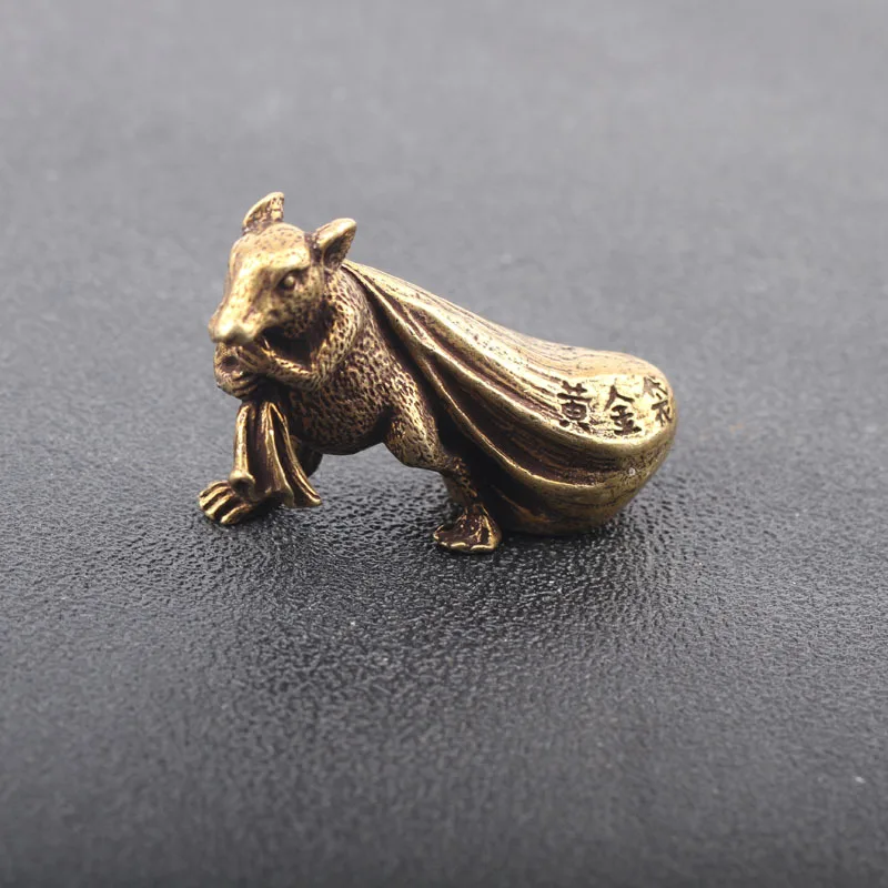 Feng Shui Ornaments Animal Statue Backpack Zodiac Gold Bag Lucky Rat Copper Handmade Miniature Figurines Vintage Home Decor | Дом и сад
