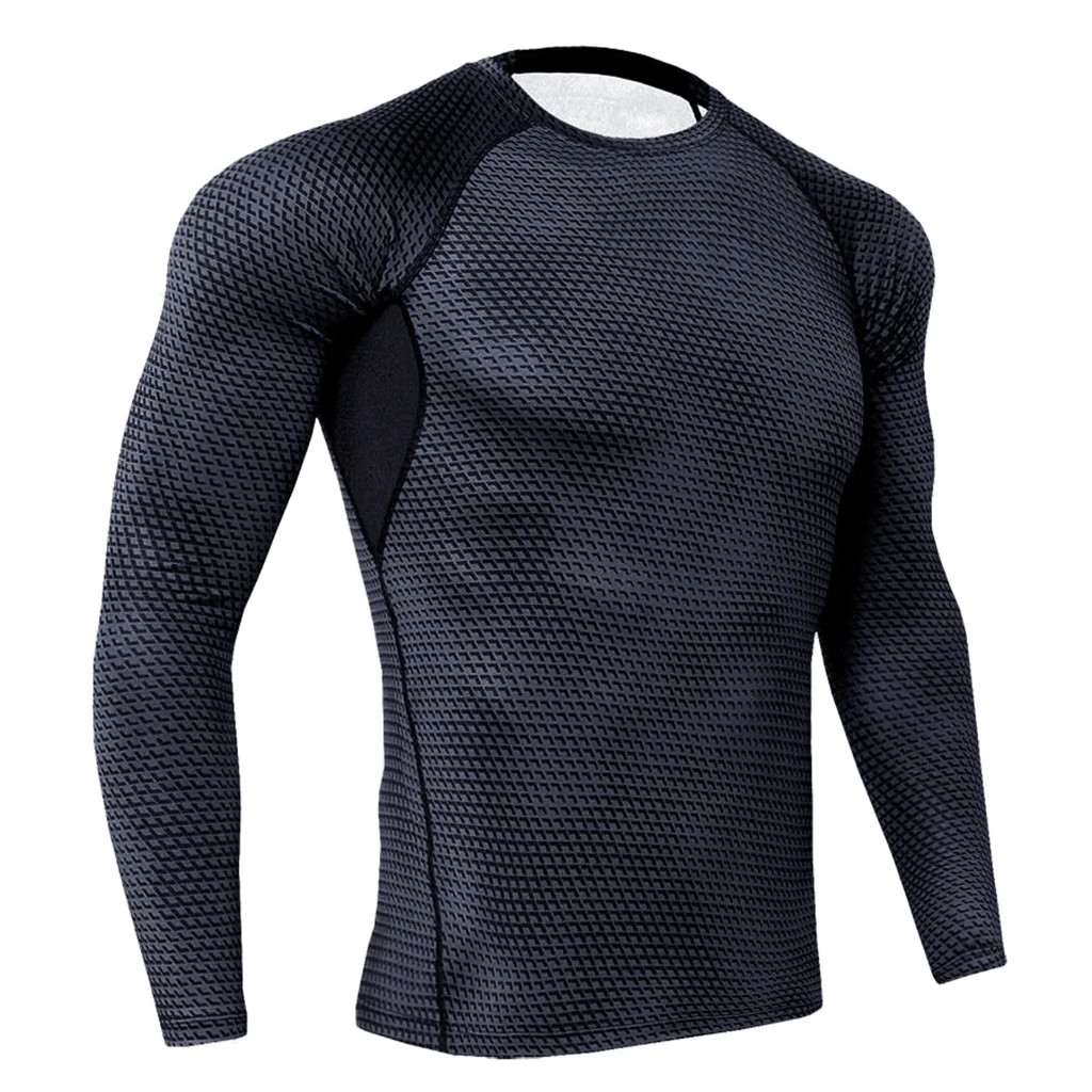 Men Black Long Sleeves Tights Sports Shirt Fitness Compression Tops S-3XL
