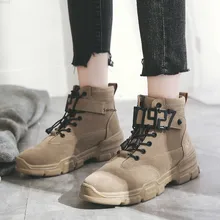 Женская обувь; Новинка года; осенние универсальные полусапожки на толстой подошве; кожаные женские ботинки с высоким берцем; зимние Ботинки martin