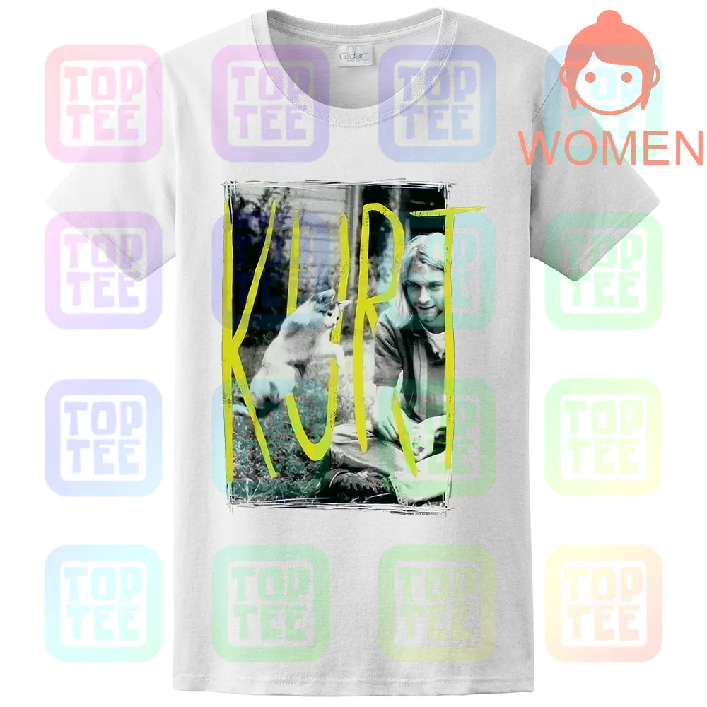 Kurt Cobain& Kitten Cat 90s Icon Nirvana черная футболка Новинка! Панк гранж(3D5 - Цвет: WOMEN-WHITE