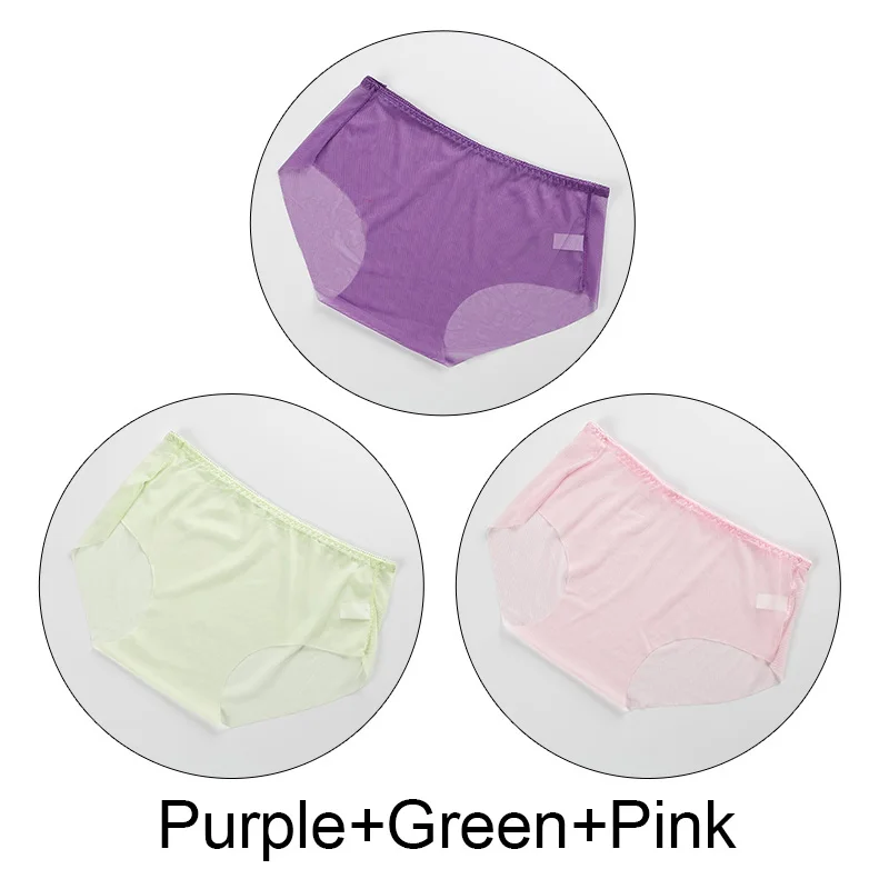 PurpleGreenPink 3 шт./партия, прозрачные трусы с сеткой, пикантный женский бесшовный трусы, ультра-тонкое нижнее белье средней высоты, дышащее белье, большие размеры - Цвет: PurpleGreenPink
