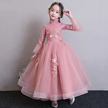 Girls' Princess Skirt Long Sleeve Flower Boys/Flower Girls Chinese-style Wedding Dress Girls Evening Dress Host Costume Big Boy