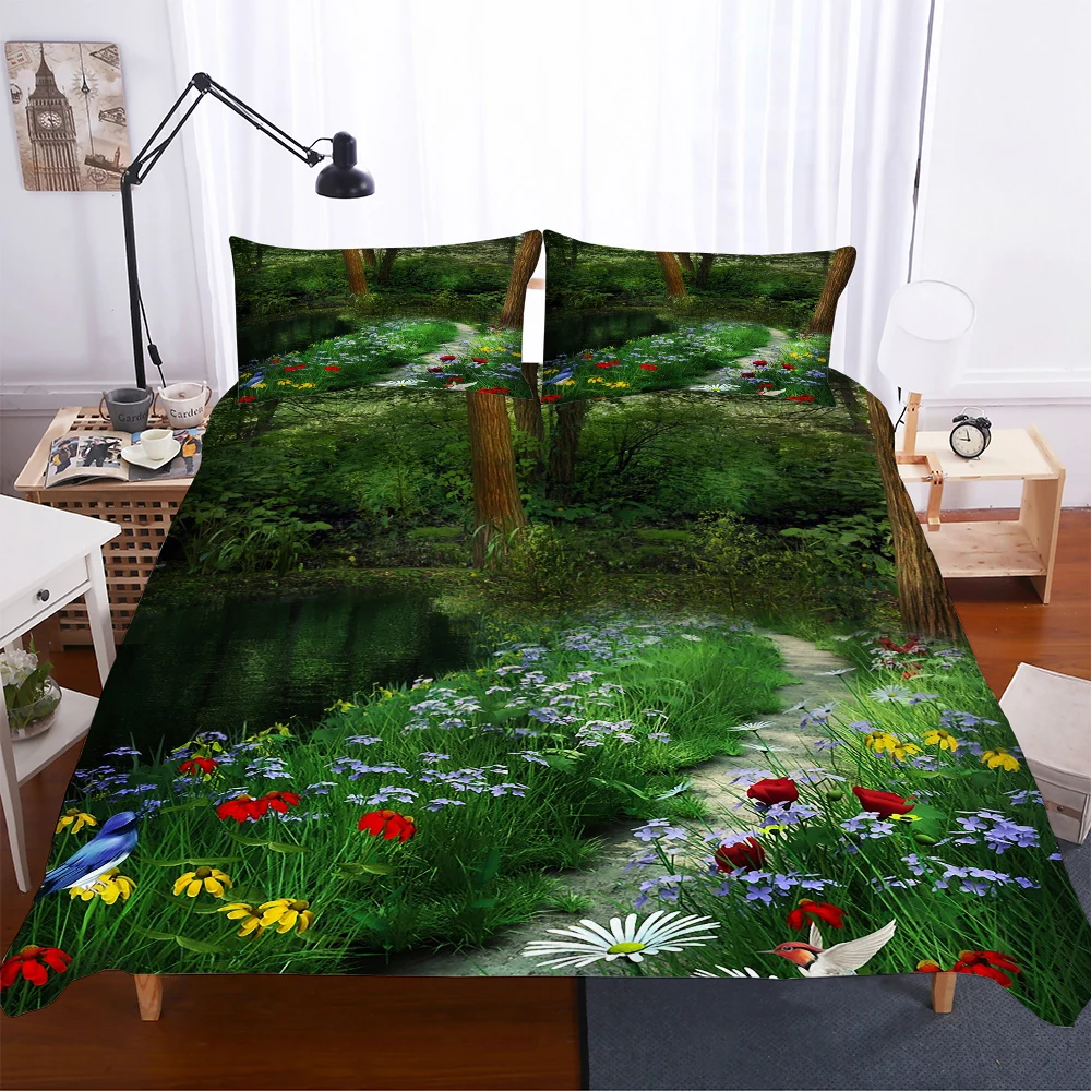 Color-2 2/3 шт. похожая на настоящую лес 3D с цветочным принтом озеро гриб пододеяльник набор природные пейзажи постельное белье набор домашнего декора для девочек - Цвет: Color-2