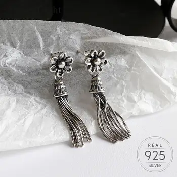 

Springlight Bohemian Dainty Flower Tassel Drop Earrings 925 Sterling Silver Unique Handmade Temperament Trendy Earring For Women