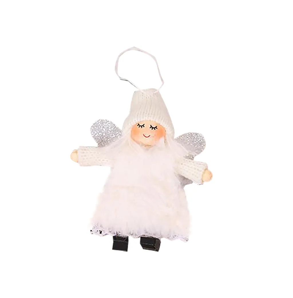 Christmas Cute Ornaments Pink White Silk Plush Hanging Posture Doll Window Angel Decorations for Home Christmas Tree Xmas Gift - Color: White