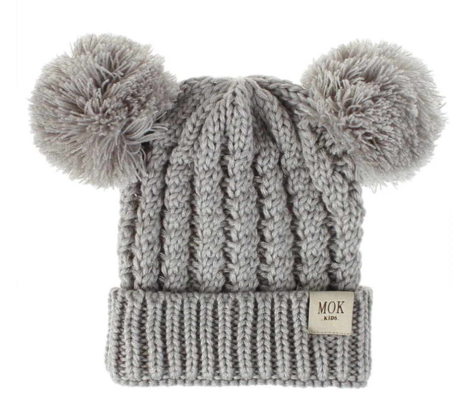RUINPOP Beanie шляпа с двойным помпоном детская шапка Skullies шапка Детские Зимние трикотажные шапки для детей модный дизайн