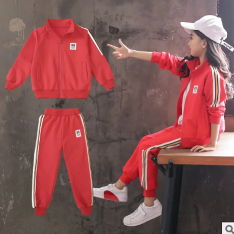 

Girls Sports Clothing Set 2019 New Spring and Autumn Children 's 3 Striped Number Colors Sets Kids Clothes Suits Size4-14 ly245