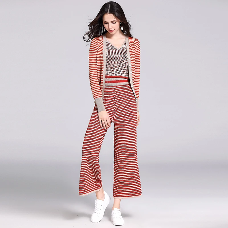 

Make spot A Europe and the United States the new western style fashion knitting cardigan vest tall waist wide-legged pants three