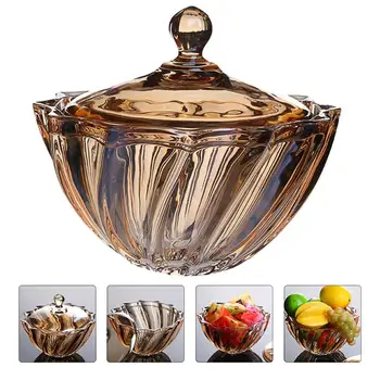 

1pc Candy Sweet Jar Fruit Tray Delicate Glass Candies Jar Storage Container Nut Snack With Lid Spiral Crystal Storage Jar