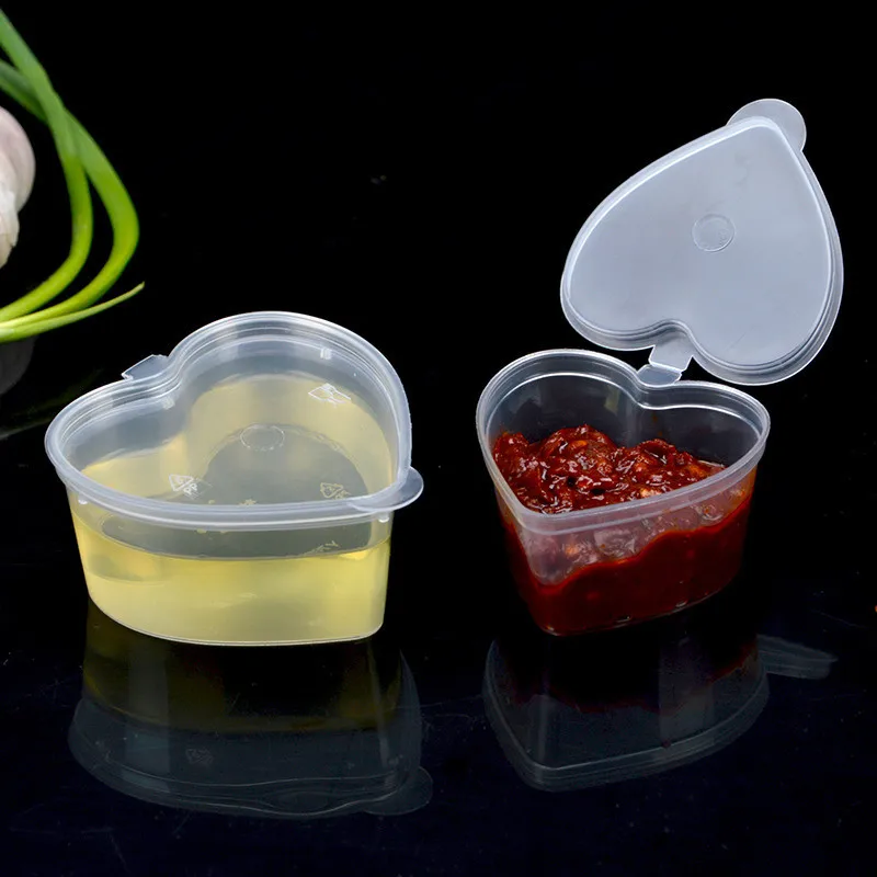 

50pc 50ML Heart Shape Plastic Storage Box with Lid Transparent Container Organizer For Jewelry Earring Sauce Storage finish Case
