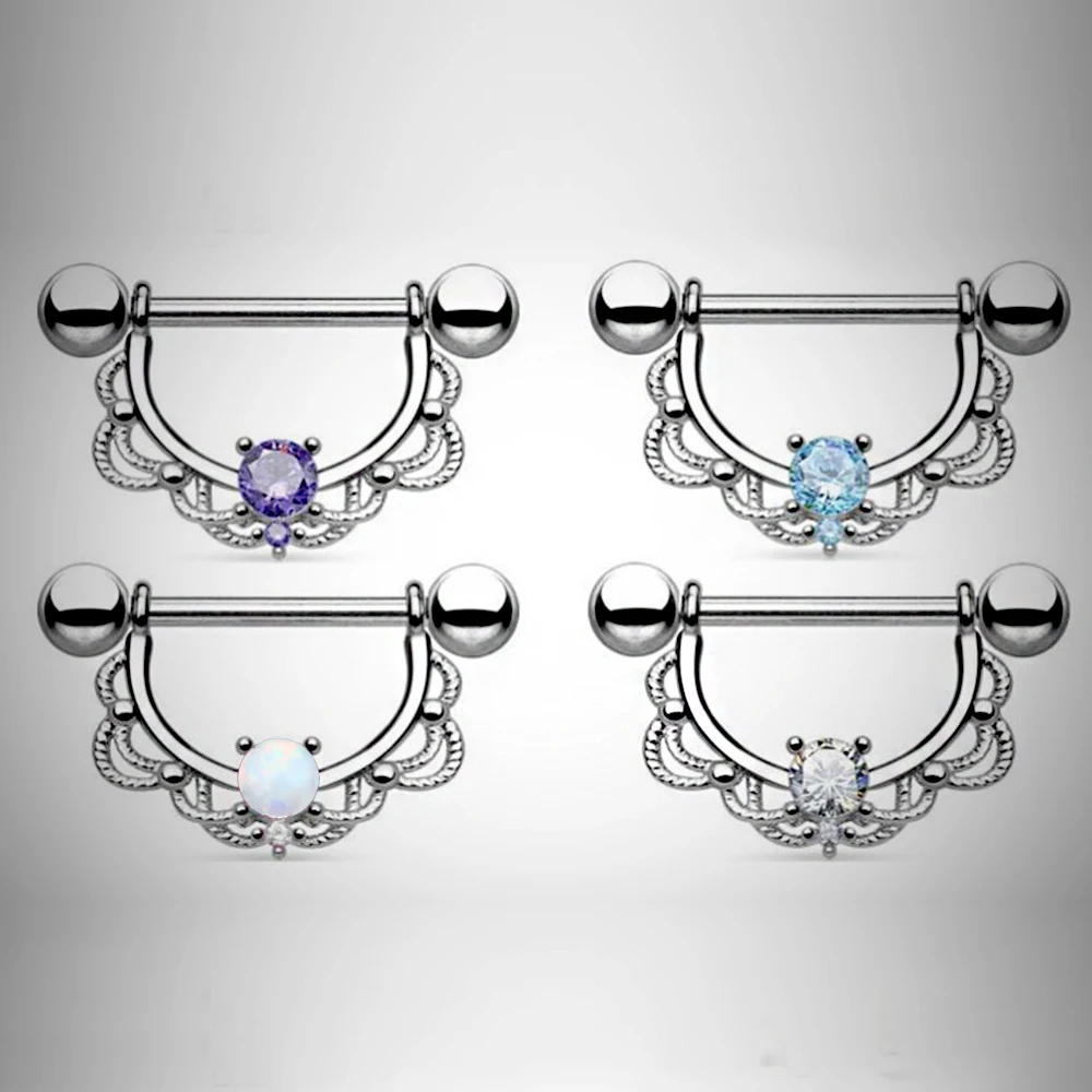 Piercing Jewelry, Body Jewelry-2pcs Titanium Nipple Piercing Heart Barbell 14G Opal Rings For Women