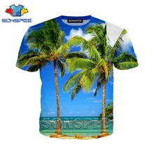 Забавная футболка с 3d принтом Аниме Мужская модная футболка в стиле хип-хоп с пальмой Детская Футболка Harajuku для пляжа Забавные футболки homme футболка A26