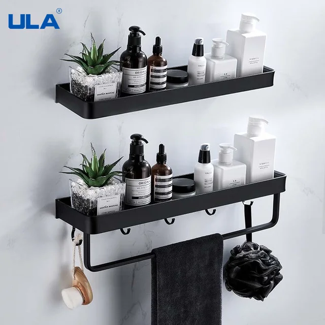 ULA ห้องน้ํา 30/40/50 ซม.ห้องครัวชั้นวางโลหะผู้ถือสติกเกอร์ผ้าเช็ดตัว Robe Hooks ห้องน้ําตะขอสีดํา 1