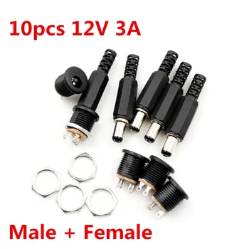 

Hot Sell 10 pcs/set 12V 3A Plastic Male Plugs + Female Socket Panel Mount Jack DC Power Connector Electrical Supplies