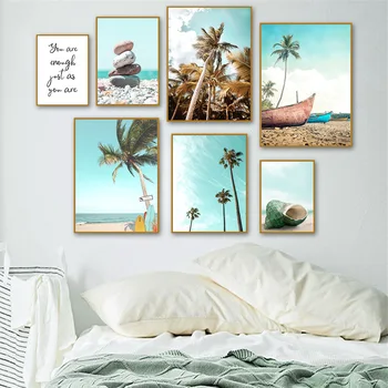 

Sea Beach Cobblestone Coconut Tree Shell Wall Art Canvas Painting Nordic Posters And Prints Wall Pictures For Living Room Decor