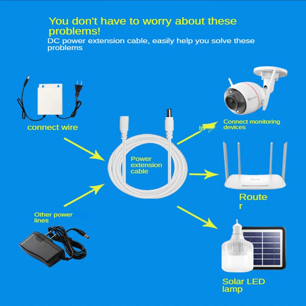 12 v power supply extension cable 0.5 to 20 meters 2.1 * 5.5 mm connector dc power line of CCTV cameras led wireless printer