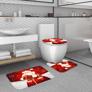 

Non-slip Bathmat 3Pcs/Set Christmas Decorations for Home Bathroom Set Santa Claus Toilet Cover Bathroom Toilet Mat