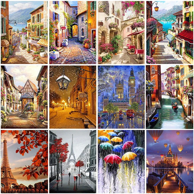 

DIY 5D Diamond Painting Landscape Bridge Diamond Embroidery Scenic Street Cross Stitch Full Round Drill Manual Gift Home Decor