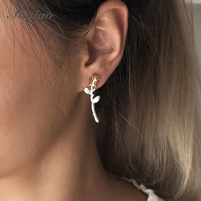 

Miqiao aesthetic rose flower earrings for women piercing stud earring geometric pendientes fashion jewelry wedding gifts atacado