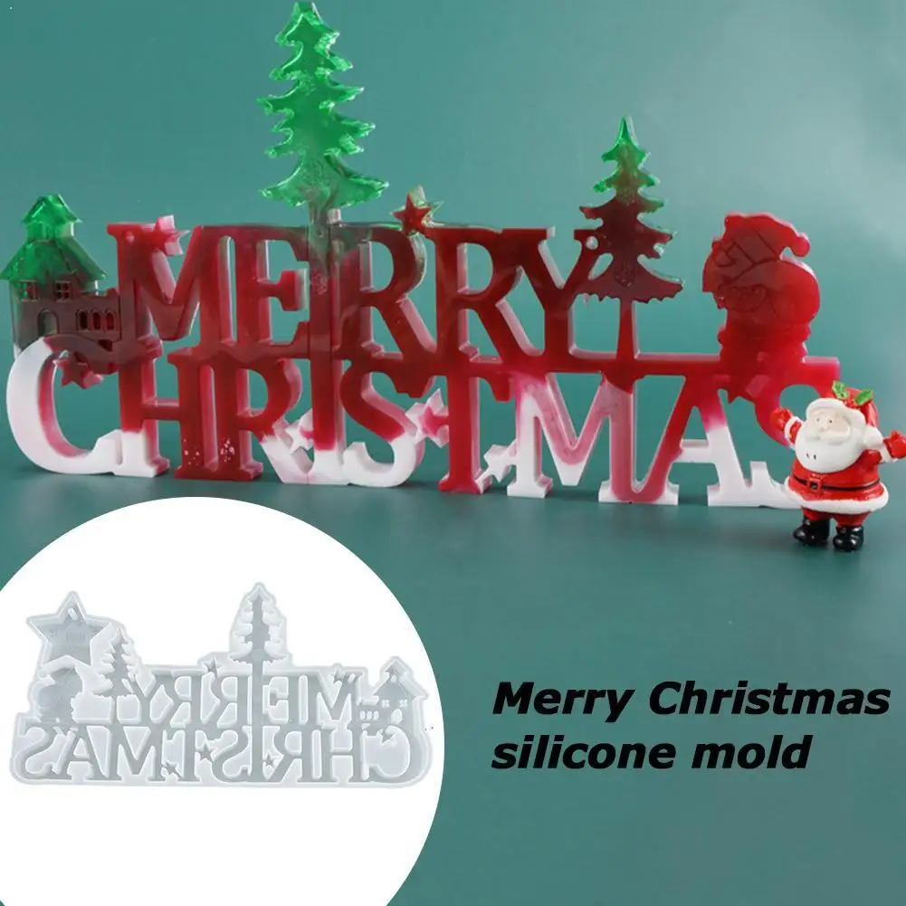 

Merry Christmas English letter form Silicone Mold chocolate Tools baking cake Fondant moulds Decorating DIYcooking A5D3