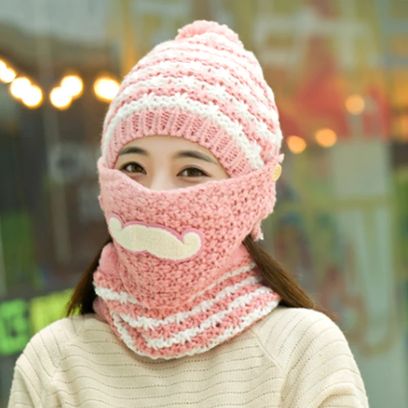 Winter knitted Beanies Hats Women Thick Warm Beanie Skullies Hat Female knit Letter Bonnet Beanie Caps Outdoor Riding Sets
