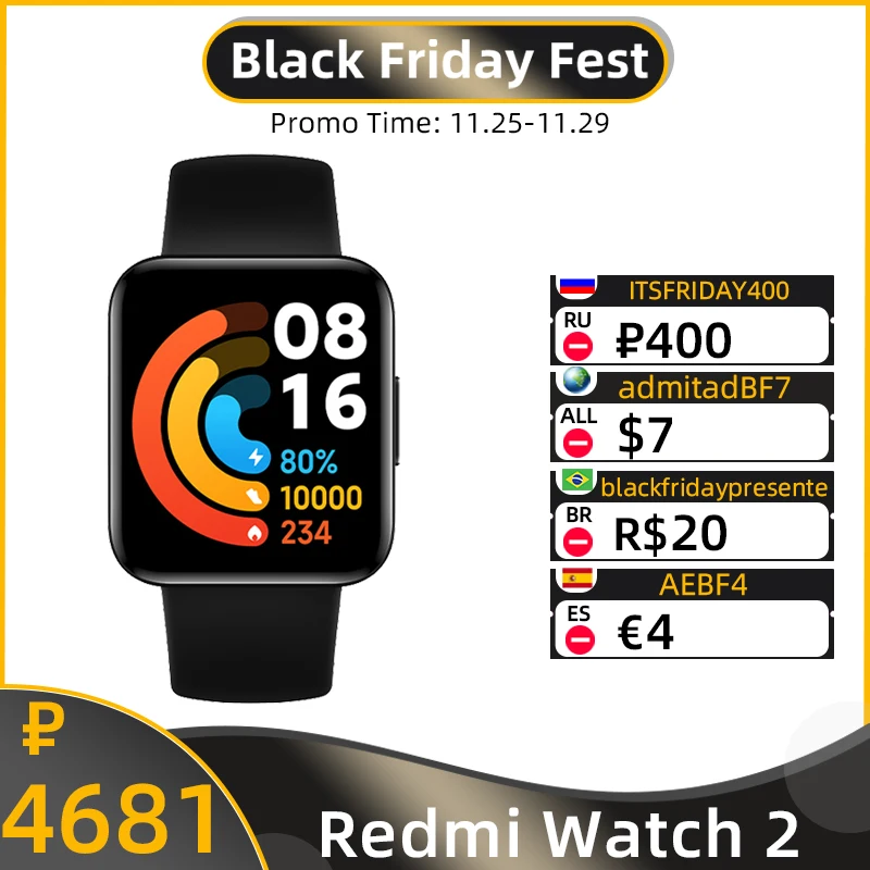 Смарт-часы Xiaomi Redmi Watch 2 1 6 дюйма AMOLED 12 дней работы от батареи уровень кислорода в